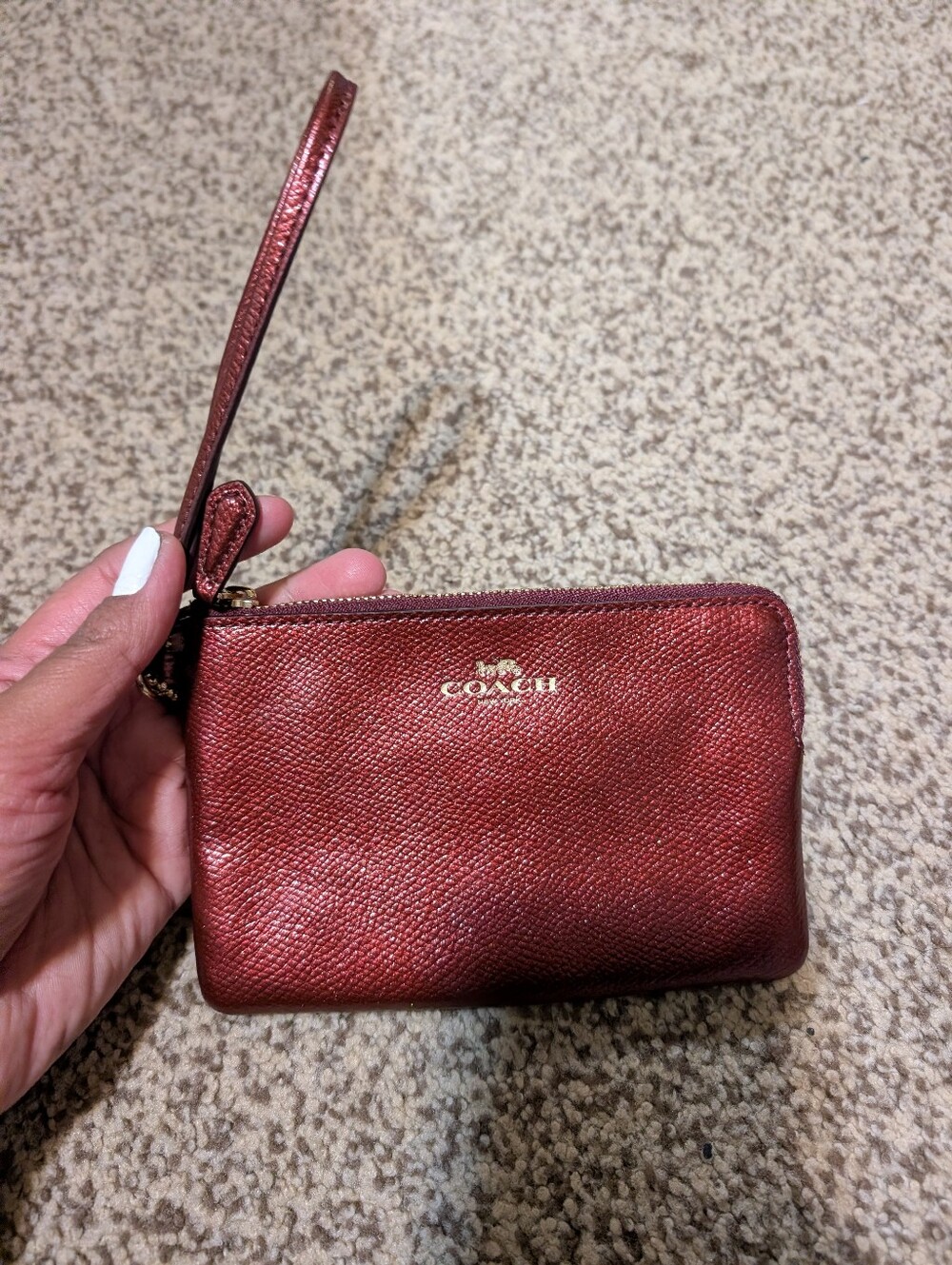 COACH Metallic Red Leather Wristlet Wallet